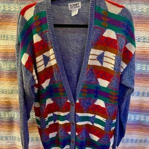 Koret City Blues Fun, Oversized Cardigan with Native American Head Buttons